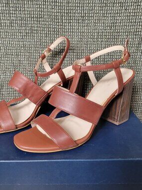 Cole Haan Cherie Grand Block Heel Sandal Cherry Mahogany Leather Size 9.5